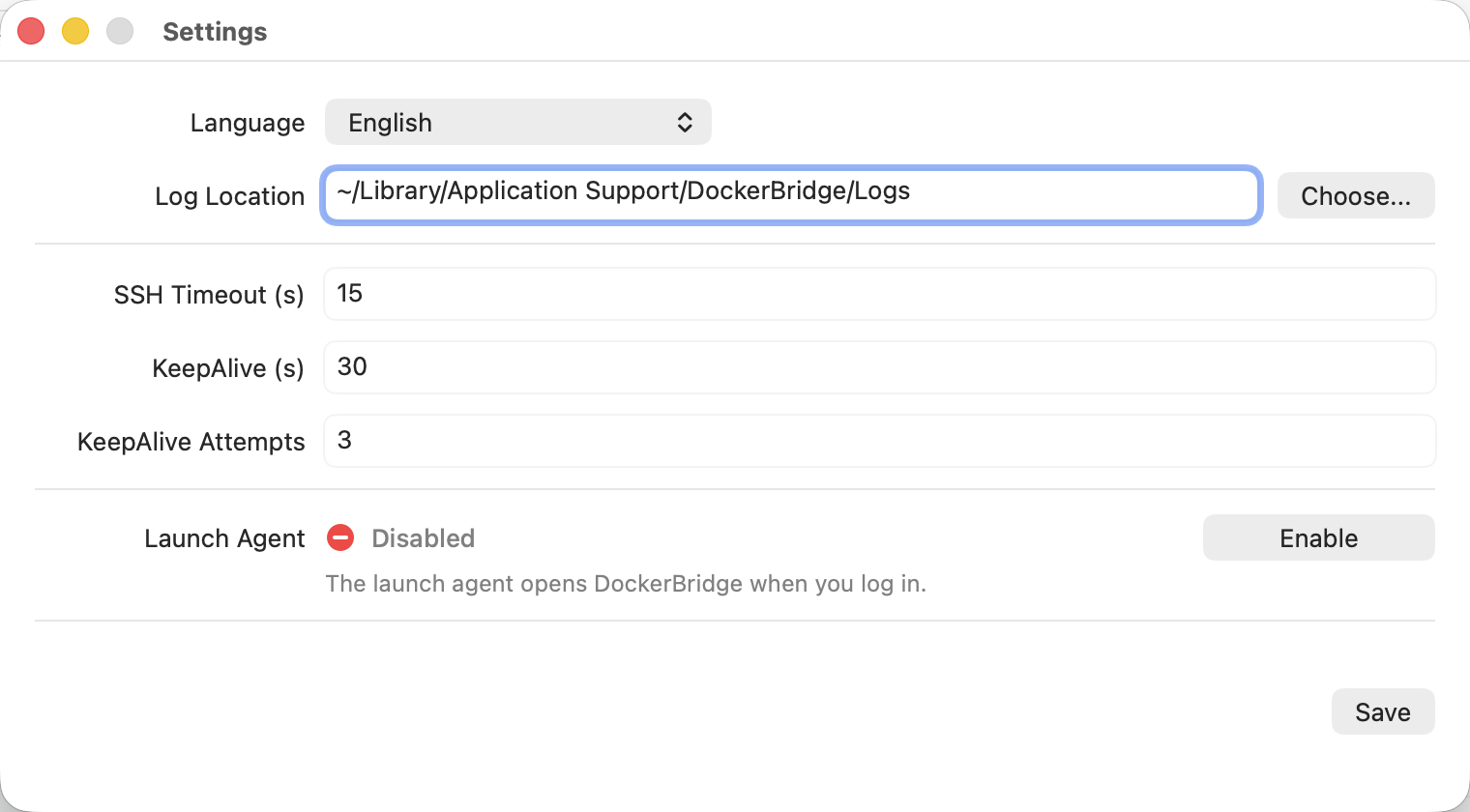 DockerBridge settings
